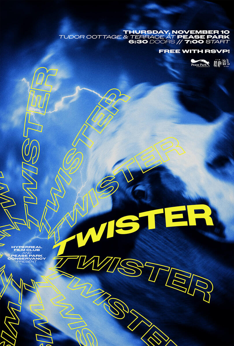 Event poster for Twister screening, hosted by Hyperreal Film Club